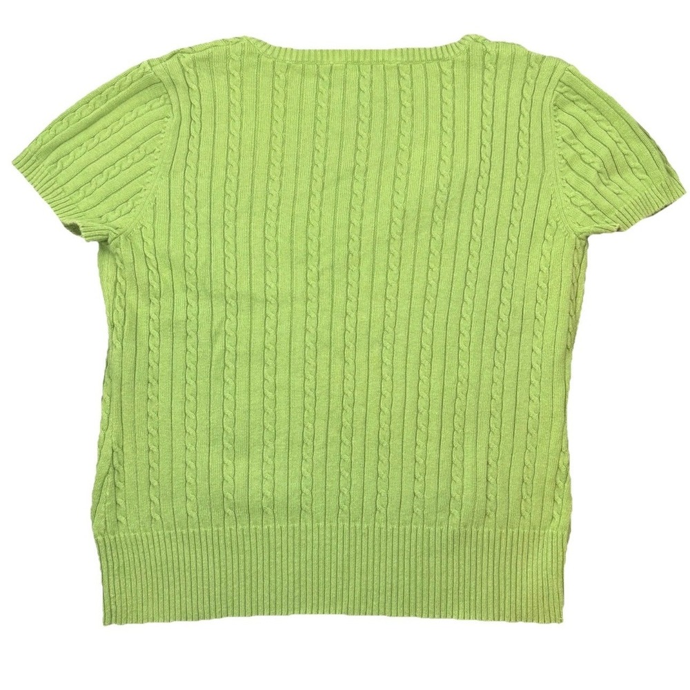 IZOD Sweater Women Large Green Short Sleeve V-Neck Cable Knit Cotton Golf Top - Picture 2 of 4
